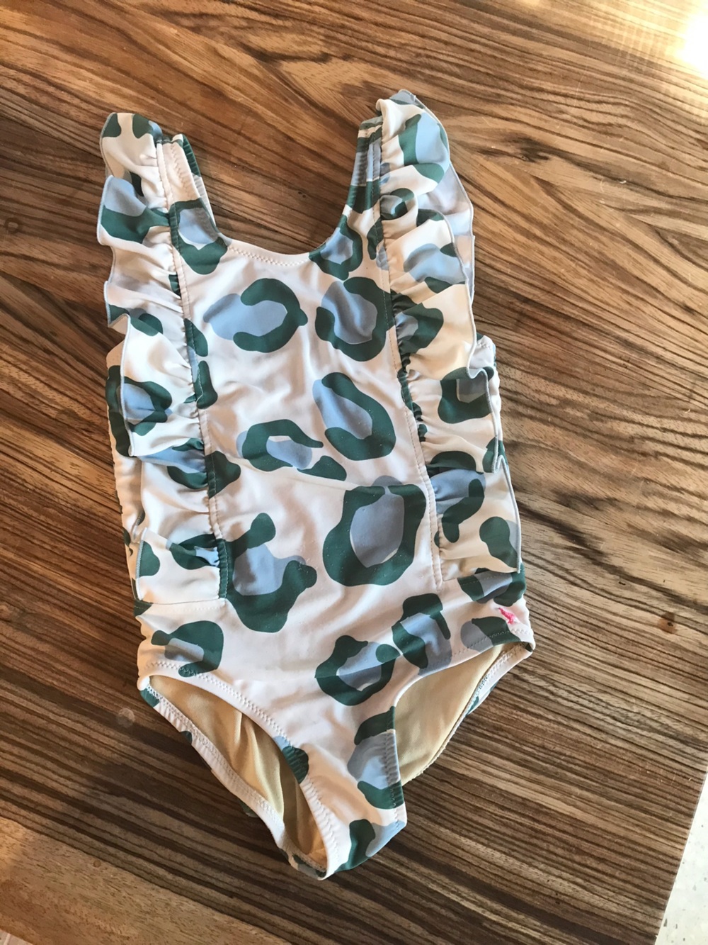 Pink Chicken Girls One-Piece Swimsuit in White and Teal Leopard